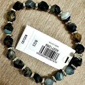 Men’s Express Genuine Stone Bracelet • Black/Gray Banded Agate • NWT